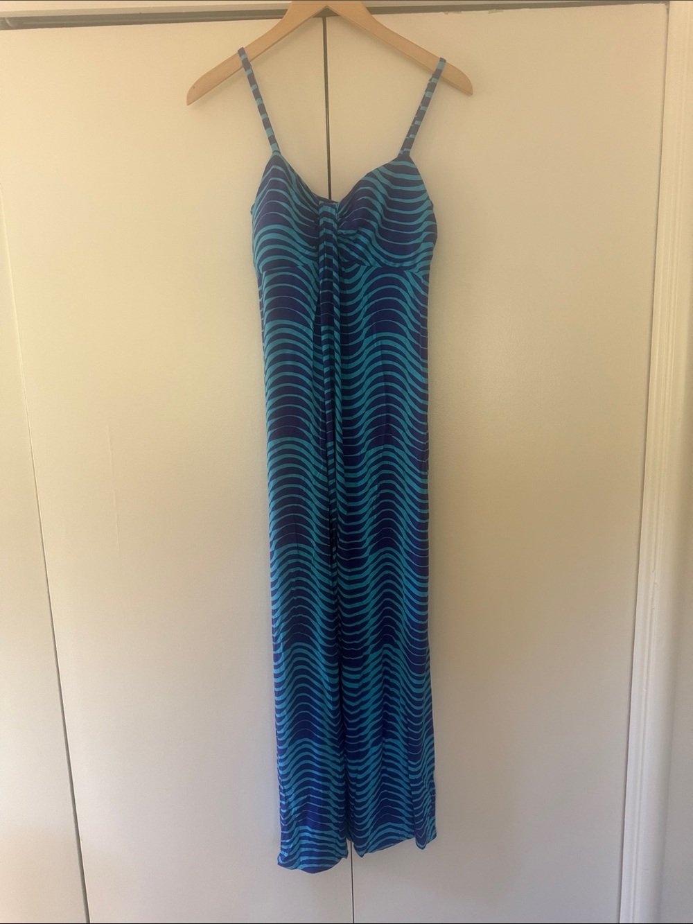 Tommy Bahama Teal and Navy Wave-Print Maxi Slip Dress